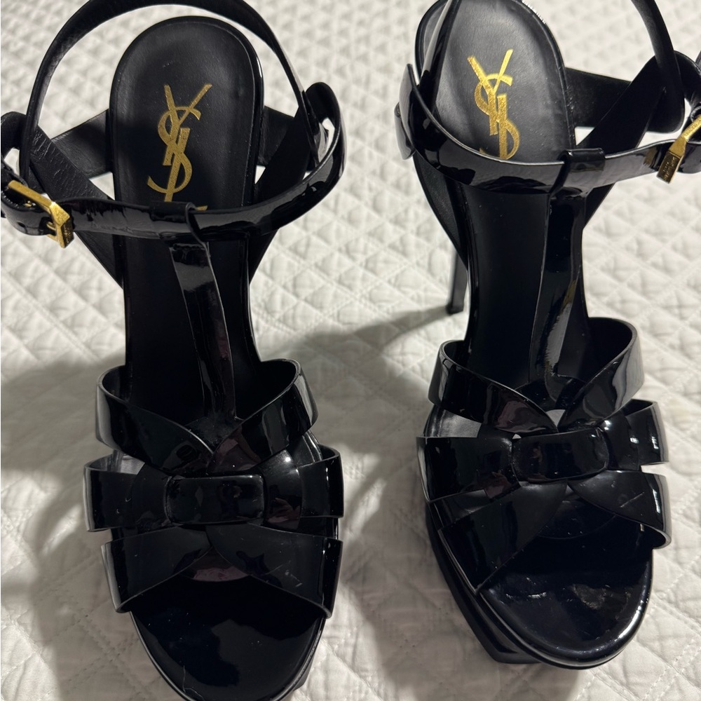 Saint Laurent Black Platform Sandals with Strappy Design - Picture 4 of 14